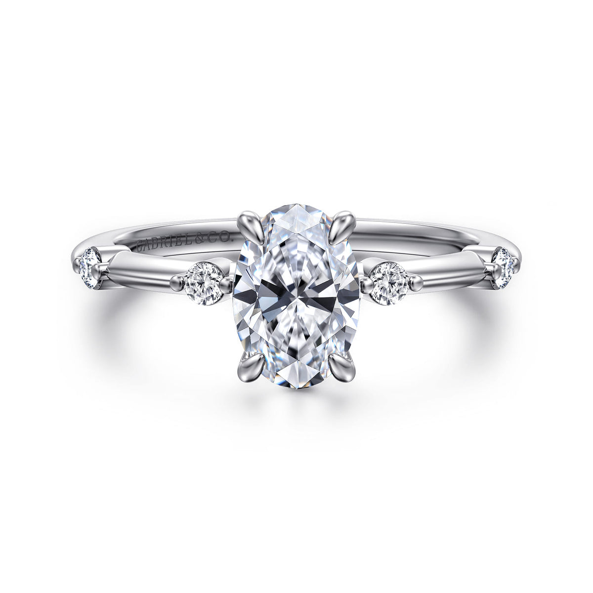 14K White Gold Oval Diamond Engagement Ring — ER16431O4W44JJ; center stone shown for illustration, not included
