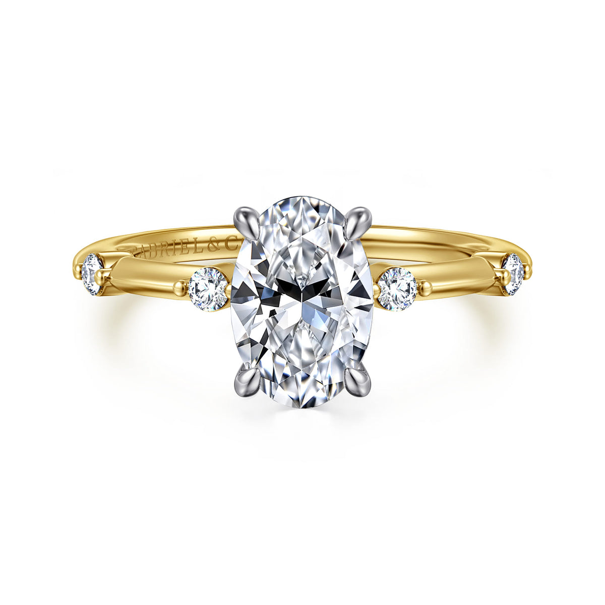 14K White-Yellow Gold Oval Diamond Engagement Ring — ER16431O6M44JJ; center stone shown for illustration, not included