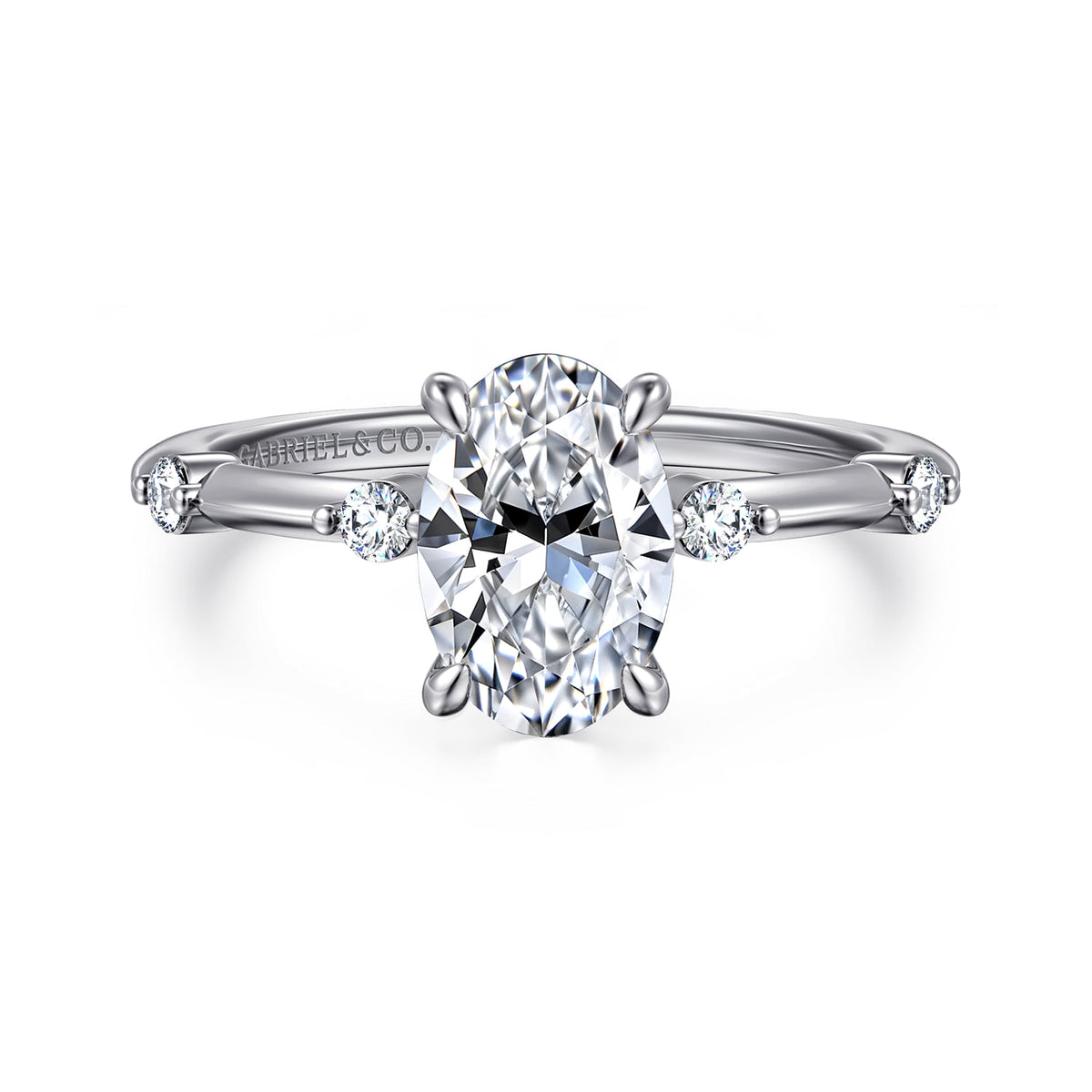 14K White Gold Oval Diamond Engagement Ring — ER16431O6W44JJ; center stone shown for illustration, not included
