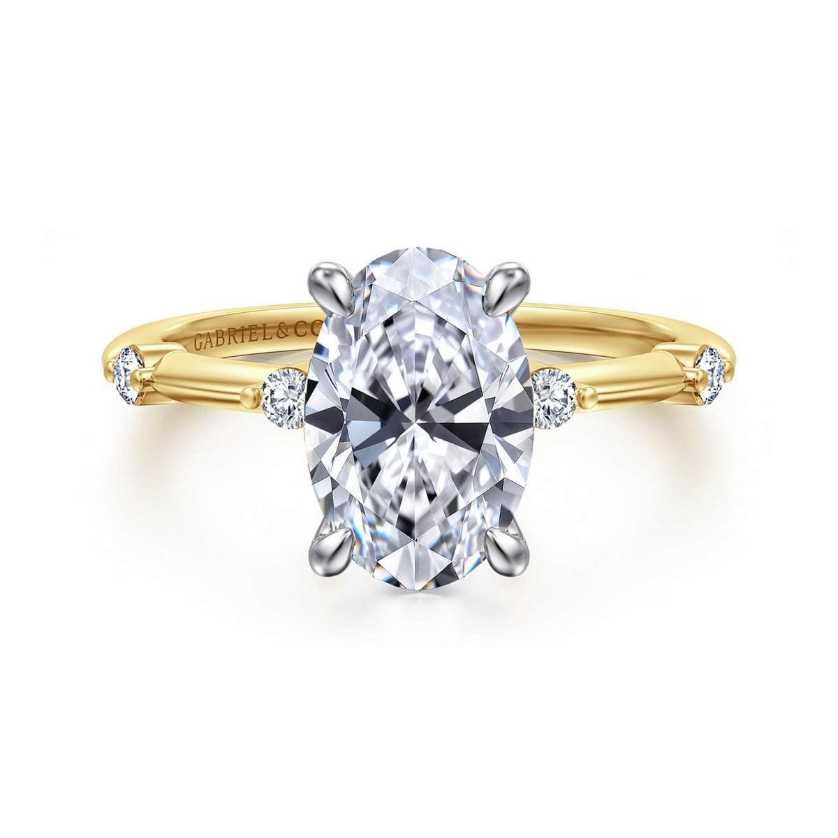 14K White -Yellow Gold Oval Diamond Engagement Ring — ER16431O8M44JJ; center stone shown for illustration, not included
