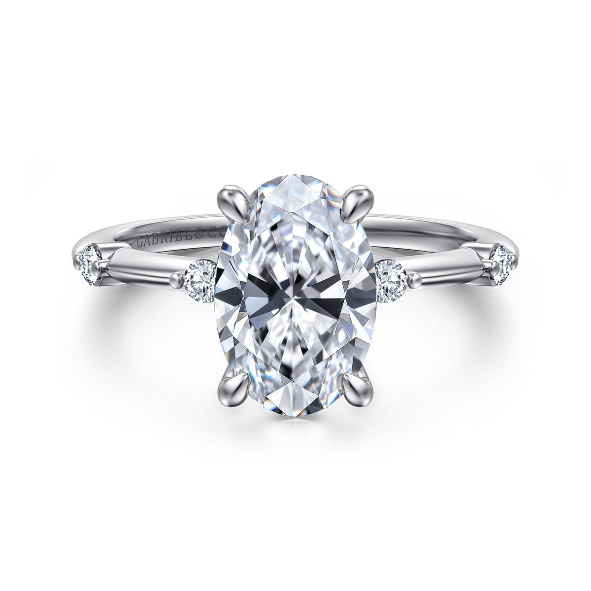 14K White Gold Oval Diamond Engagement Ring — ER16431O8W44JJ; center stone shown for illustration, not included
