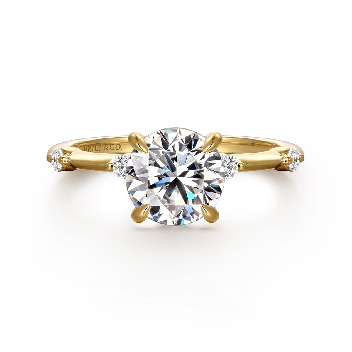 14K Yellow Gold Round Diamond Engagement Ring — Gabriel & Co. ER16431R10Y44JJ; center stone shown for illustration, not included