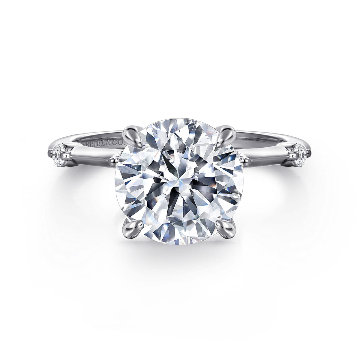 14K White Gold Round Diamond Engagement Ring — ER16431R12W44JJ; center stone shown for illustration, not included