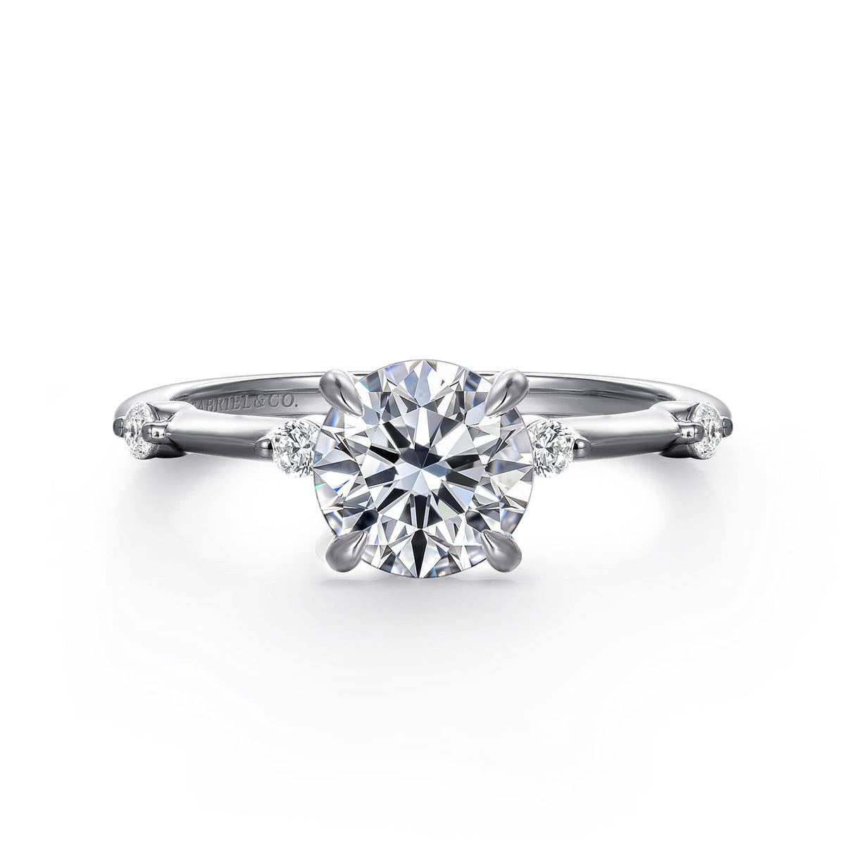 14K White Gold Round Diamond Engagement Ring — ER16431R4W44JJ; center stone shown for illustration, not included