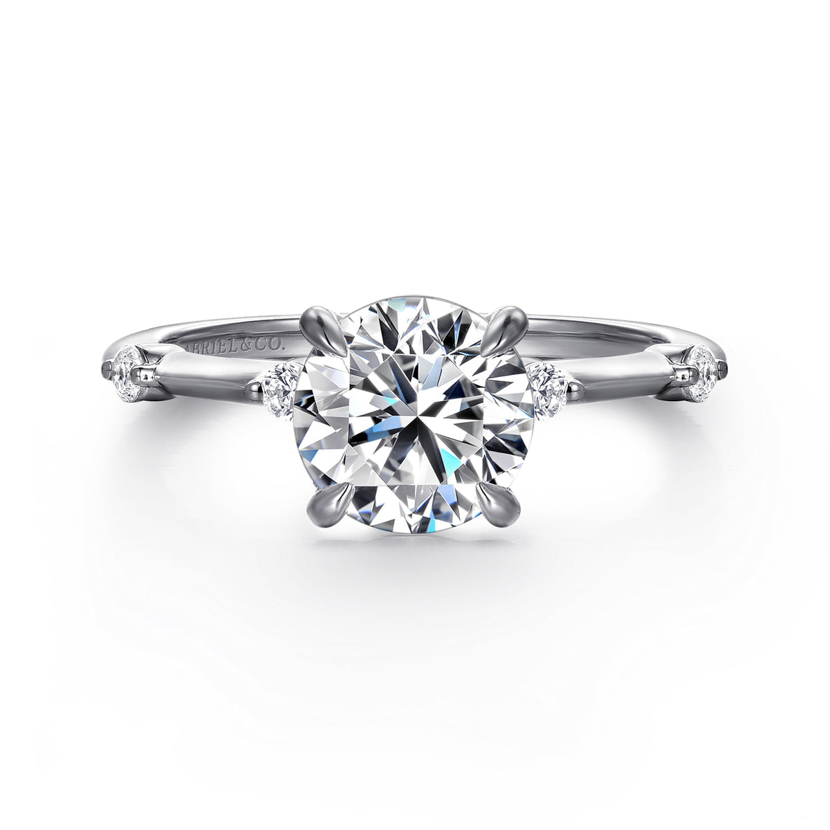 14K White Gold Round Diamond Engagement Ring — ER16431R6W44JJ; center stone shown for illustration, not included
