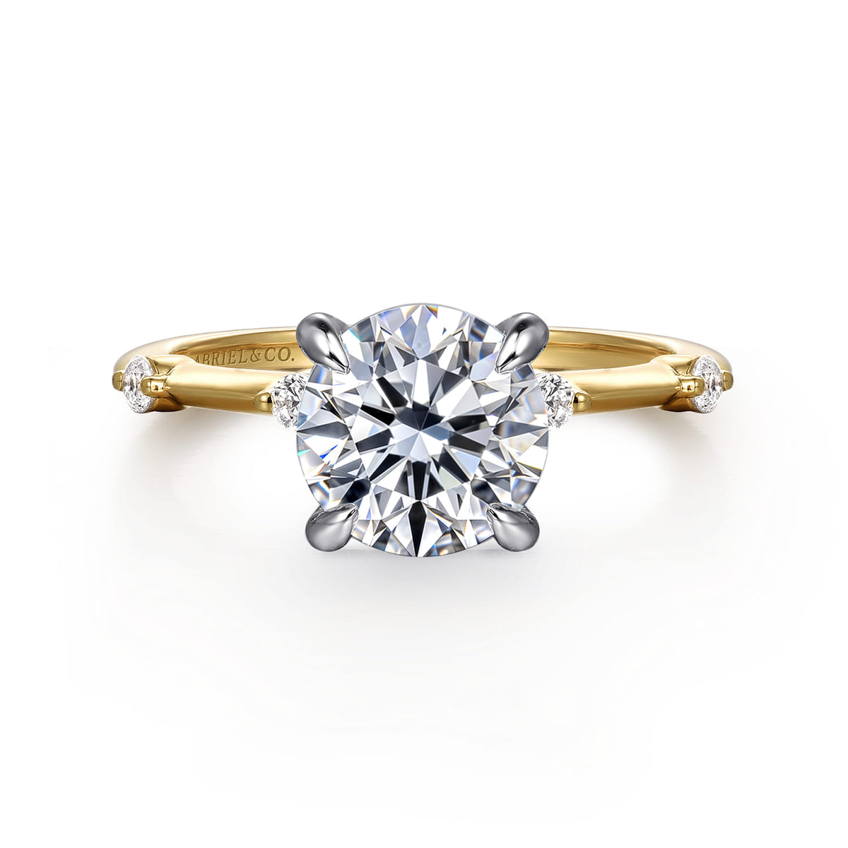 14K White -Yellow Gold Round Diamond Engagement Ring — Gabriel & Co. ER16431R8M44JJ; center stone shown for illustration, not included