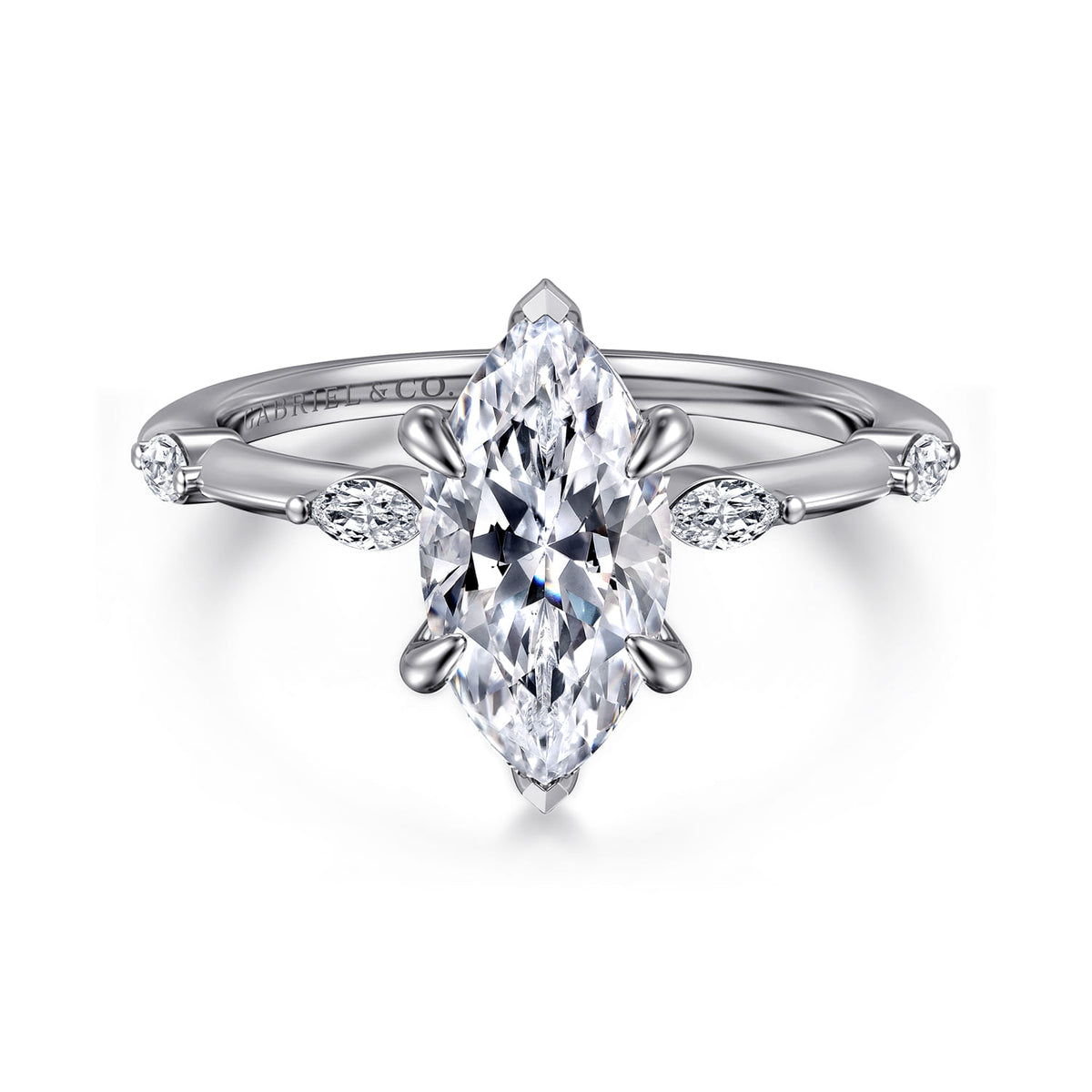 14K White Gold Gold Marquise Shape Diamond Engagement Ring — Gabriel & Co. ER16432M6W43JJ; center stone shown for illustration, not included
