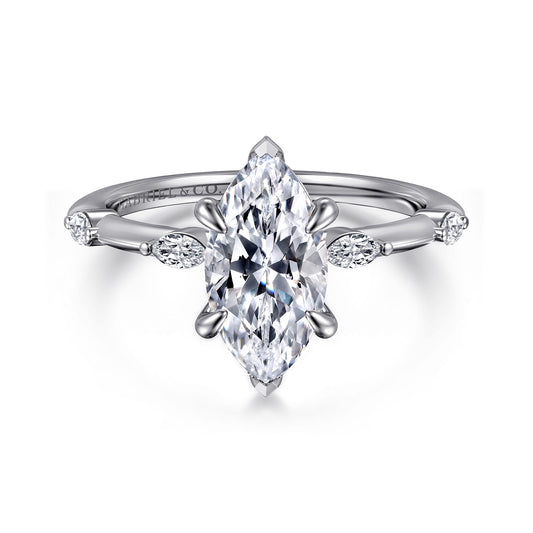 14K White Gold Gold Marquise Shape Diamond Engagement Ring — Gabriel & Co. ER16432M6W43JJ; center stone shown for illustration, not included