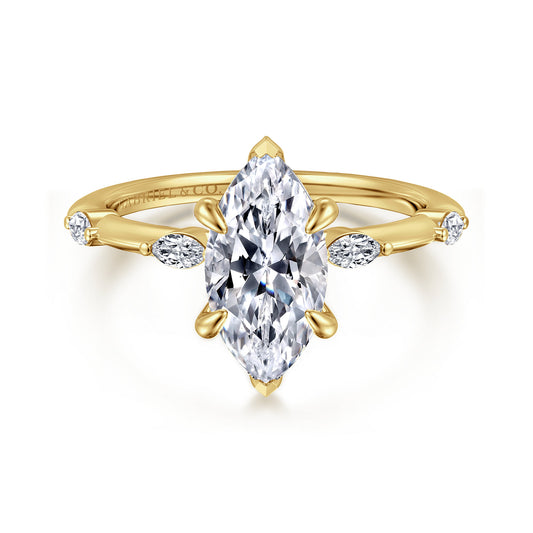 14K Yellow Gold Marquise Shape Diamond Engagement Ring — Gabriel & Co. ER16432M6Y43JJ; center stone shown for illustration, not included