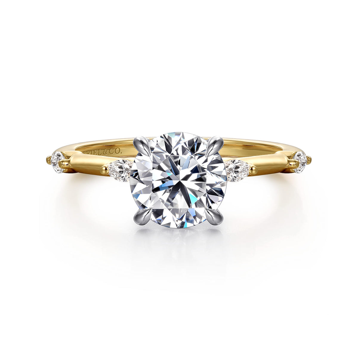 14K White -Yellow Gold Round Diamond Engagement Ring — Gabriel & Co. ER16432R6M43JJ; center stone shown for illustration, not included