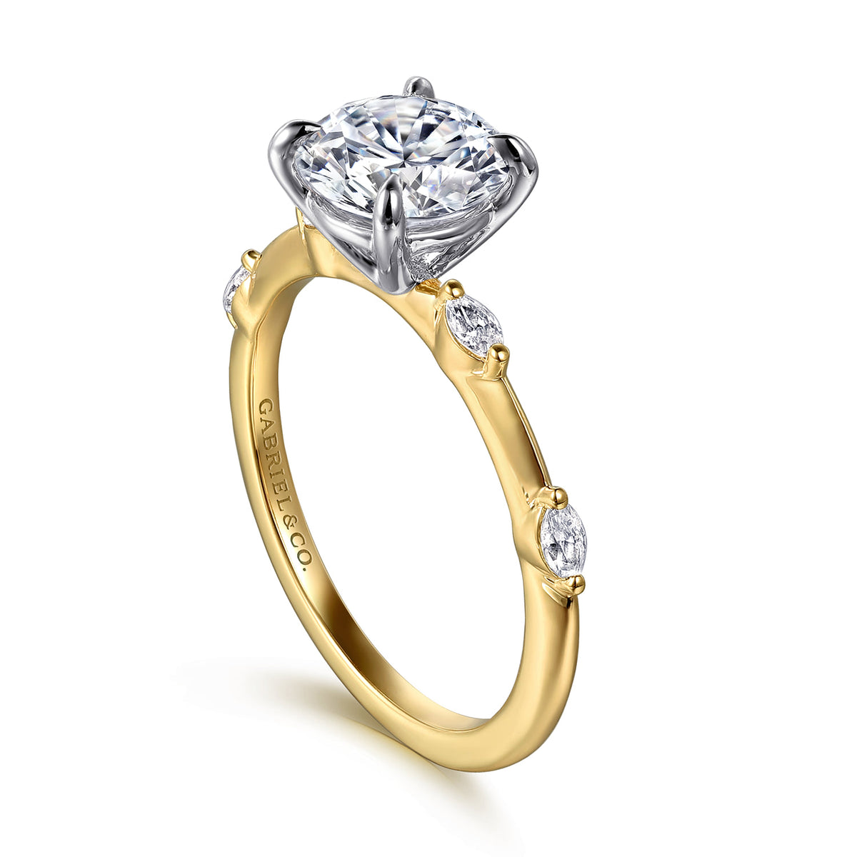 14K White -Yellow Gold Round Diamond Engagement Ring — Gabriel & Co. ER16432R6M43JJ; center stone shown for illustration, not included
