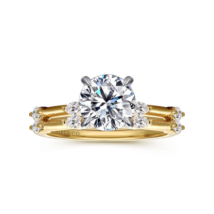 14K White -Yellow Gold Round Diamond Engagement Ring — Gabriel & Co. ER16432R6M43JJ; center stone shown for illustration, not included