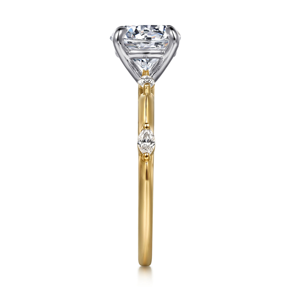 14K White -Yellow Gold Round Diamond Engagement Ring — Gabriel & Co. ER16432R6M43JJ; center stone shown for illustration, not included
