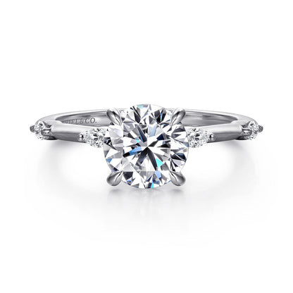 14K White Gold Round Diamond Engagement Ring — Gabriel & Co. ER16432R6W43JJ; center stone shown for illustration, not included