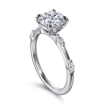 14K White Gold Round Diamond Engagement Ring — Gabriel & Co. ER16432R6W43JJ; center stone shown for illustration, not included