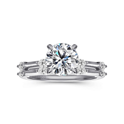 14K White Gold Round Diamond Engagement Ring — Gabriel & Co. ER16432R6W43JJ; center stone shown for illustration, not included