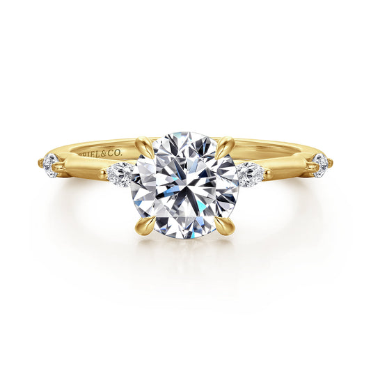 14K Yellow Gold Round Diamond Engagement Ring — Gabriel & Co. ER16432R6Y43JJ; center stone shown for illustration, not included