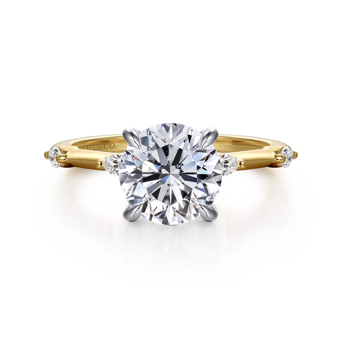 14K White -Yellow Gold Round Diamond Engagement Ring — Gabriel & Co. ER16432R8M43JJ; center stone shown for illustration, not included