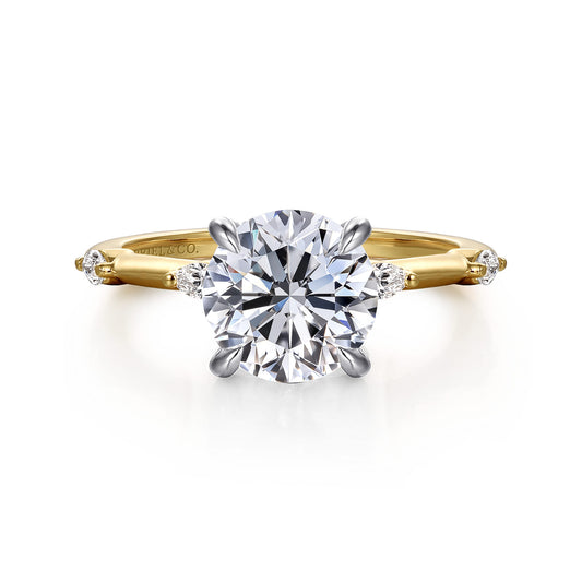 14K White -Yellow Gold Round Diamond Engagement Ring — Gabriel & Co. ER16432R8M43JJ; center stone shown for illustration, not included