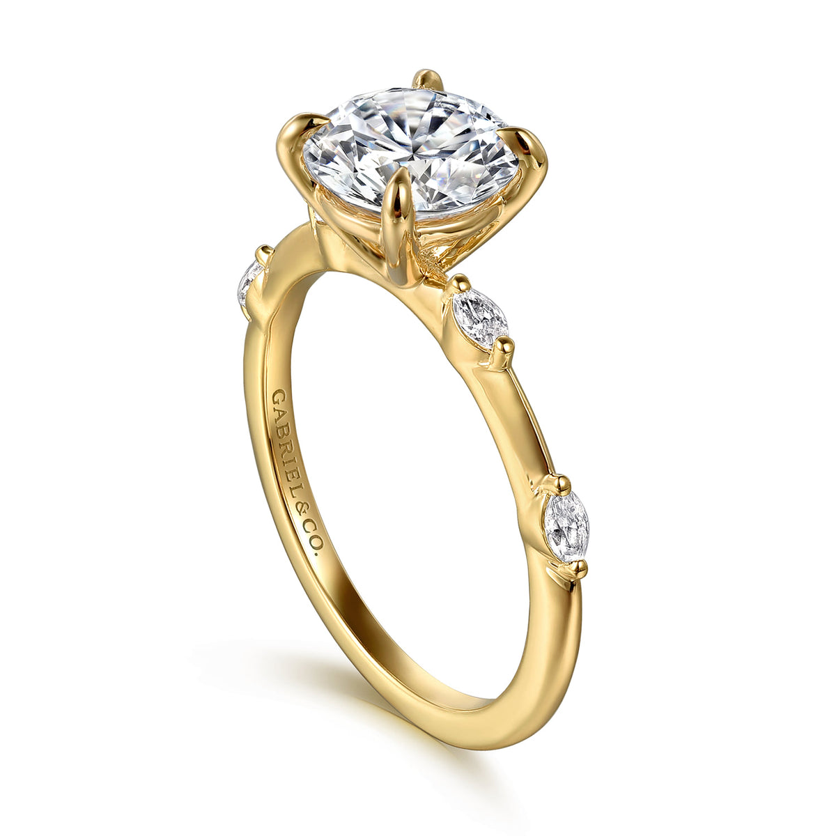 14K Yellow Gold Round Diamond Engagement Ring — Gabriel & Co. ER16432R8Y43JJ; center stone shown for illustration, not included