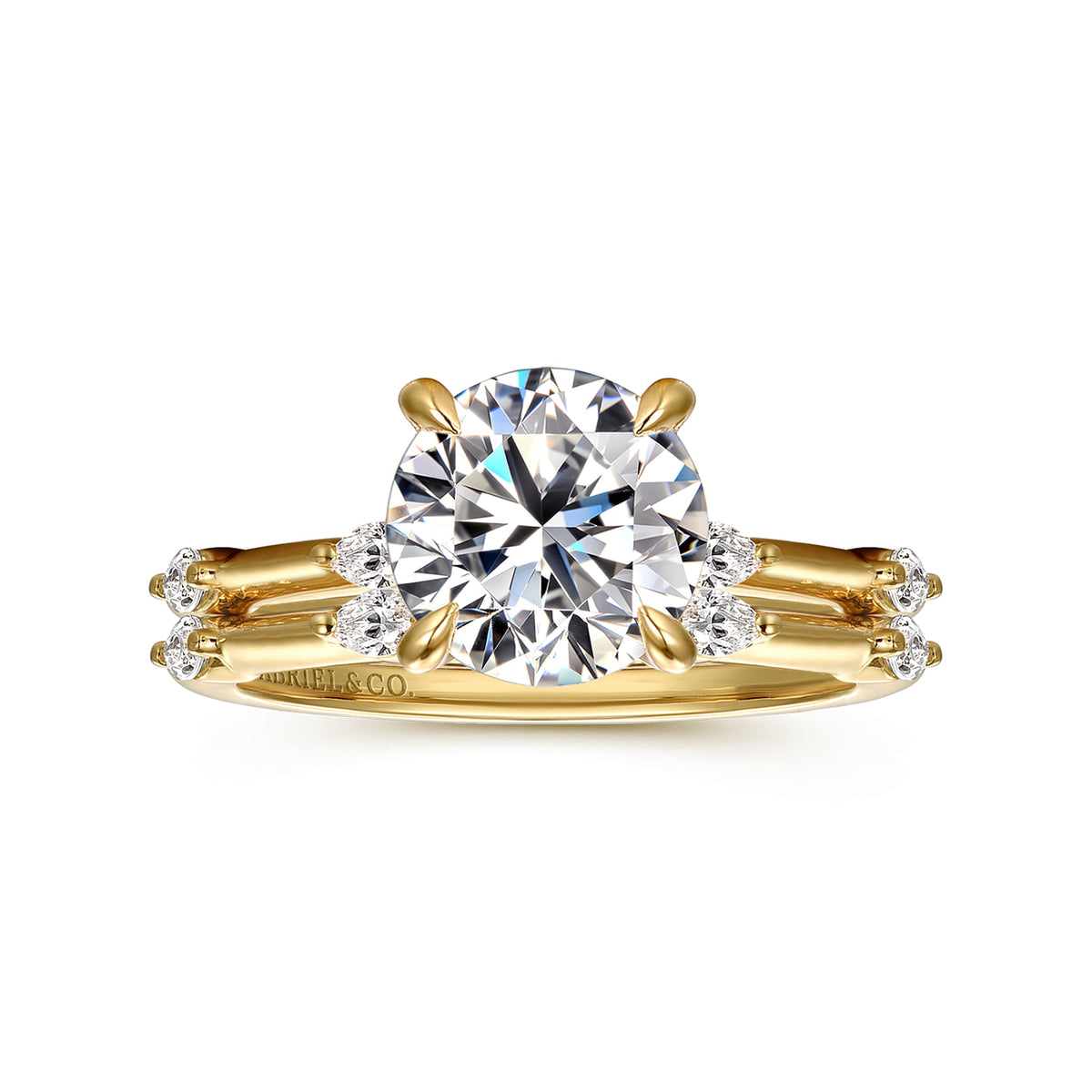 14K Yellow Gold Round Diamond Engagement Ring — Gabriel & Co. ER16432R8Y43JJ; center stone shown for illustration, not included