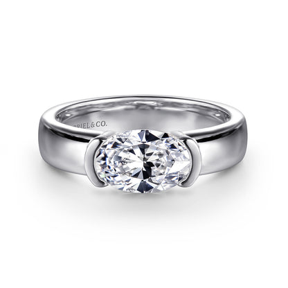 14K White Gold Half Bezel East West Oval Diamond Engagement Ring — Gabriel & Co. ER16433O6W4JJJ; center stone shown for illustration, not included