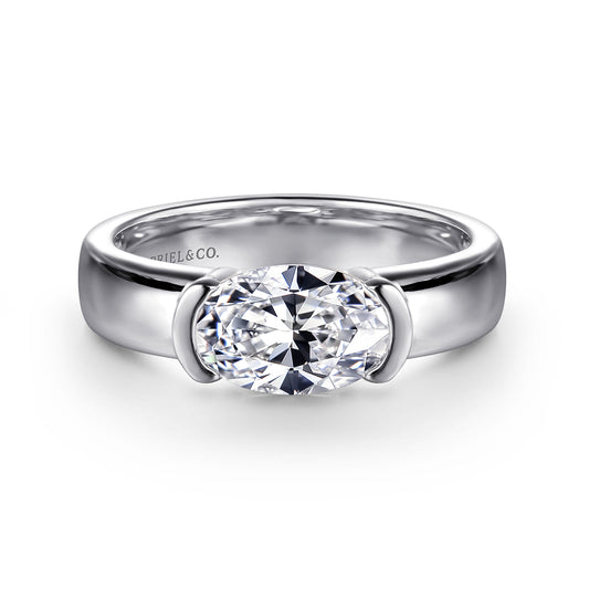 14K White Gold Half Bezel East West Oval Diamond Engagement Ring — Gabriel & Co. ER16433O6W4JJJ; center stone shown for illustration, not included