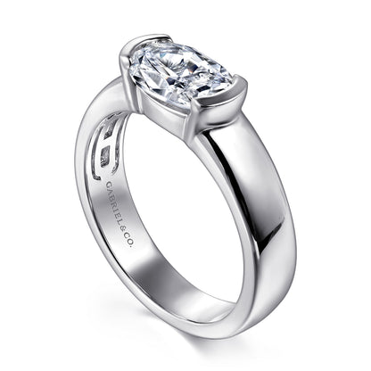 14K White Gold Half Bezel East West Oval Diamond Engagement Ring — Gabriel & Co. ER16433O6W4JJJ; center stone shown for illustration, not included