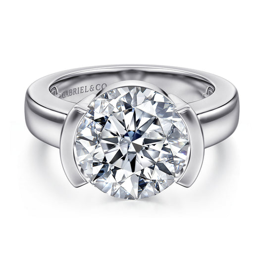 14K White Gold Half Bezel Round Diamond Engagement Ring — Gabriel & Co. ER16433R20W4JJJ; center stone shown for illustration, not included