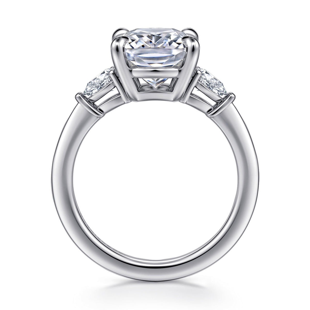 14K White Gold Elongated Cushion Three Stone Diamond Engagement Ring — Gabriel & Co. ER16437G16W44JJ; center stone shown for illustration, not included