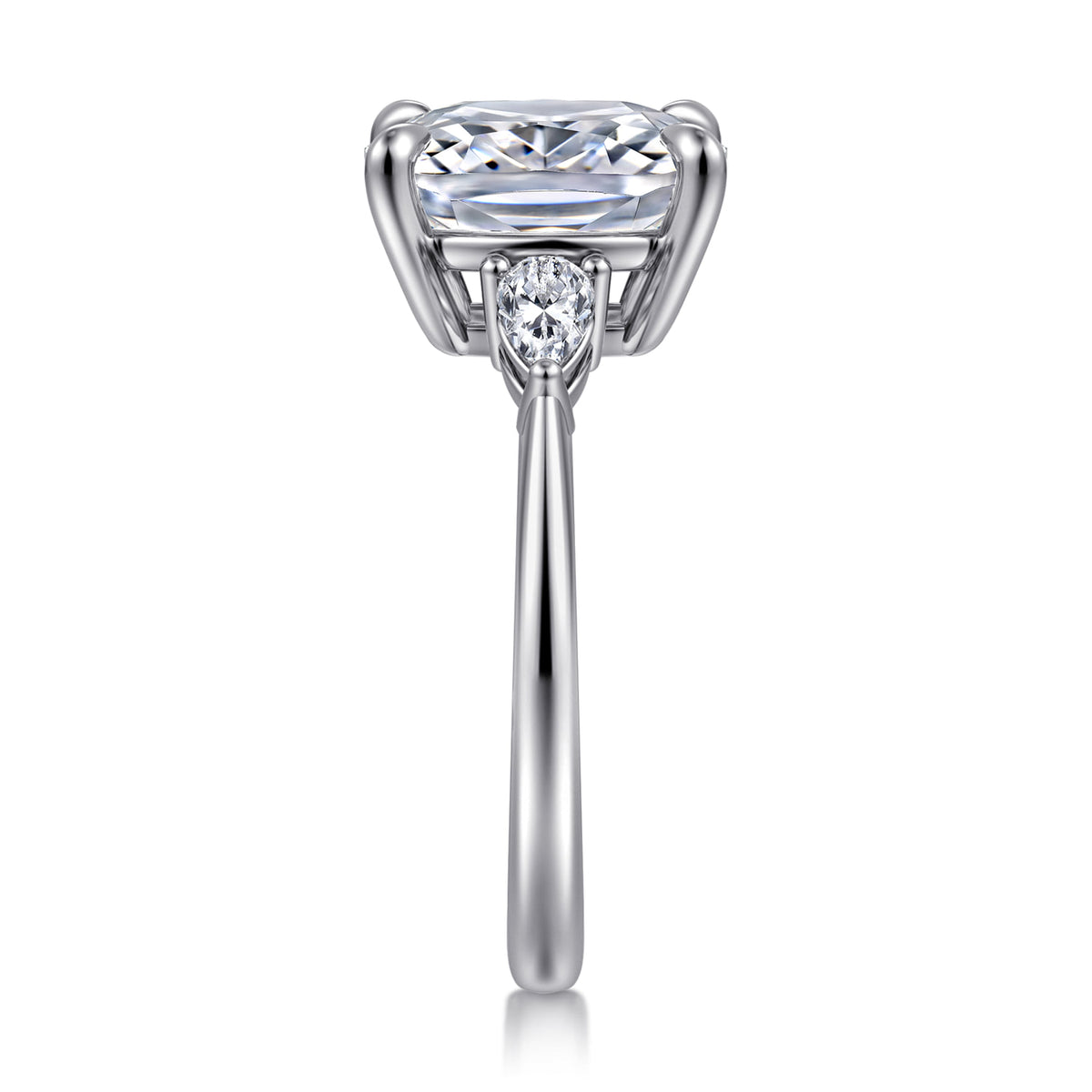 14K White Gold Elongated Cushion Three Stone Diamond Engagement Ring — Gabriel & Co. ER16437G16W44JJ; center stone shown for illustration, not included