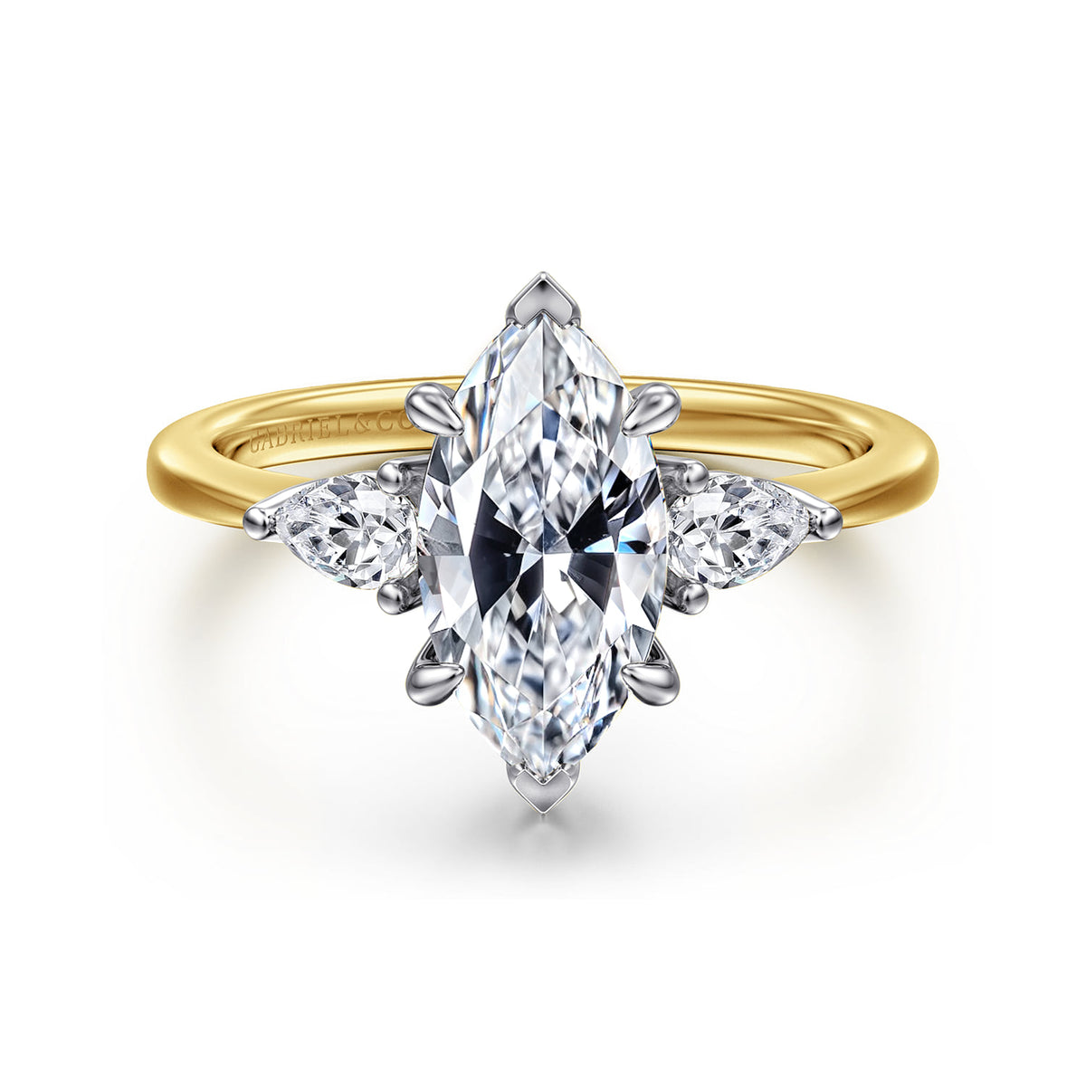 14K White-Yellow Gold Marquise Shape Three Stone Diamond Engagement Ring — Gabriel & Co. ER16437M6M44JJ; center stone shown for illustration, not included