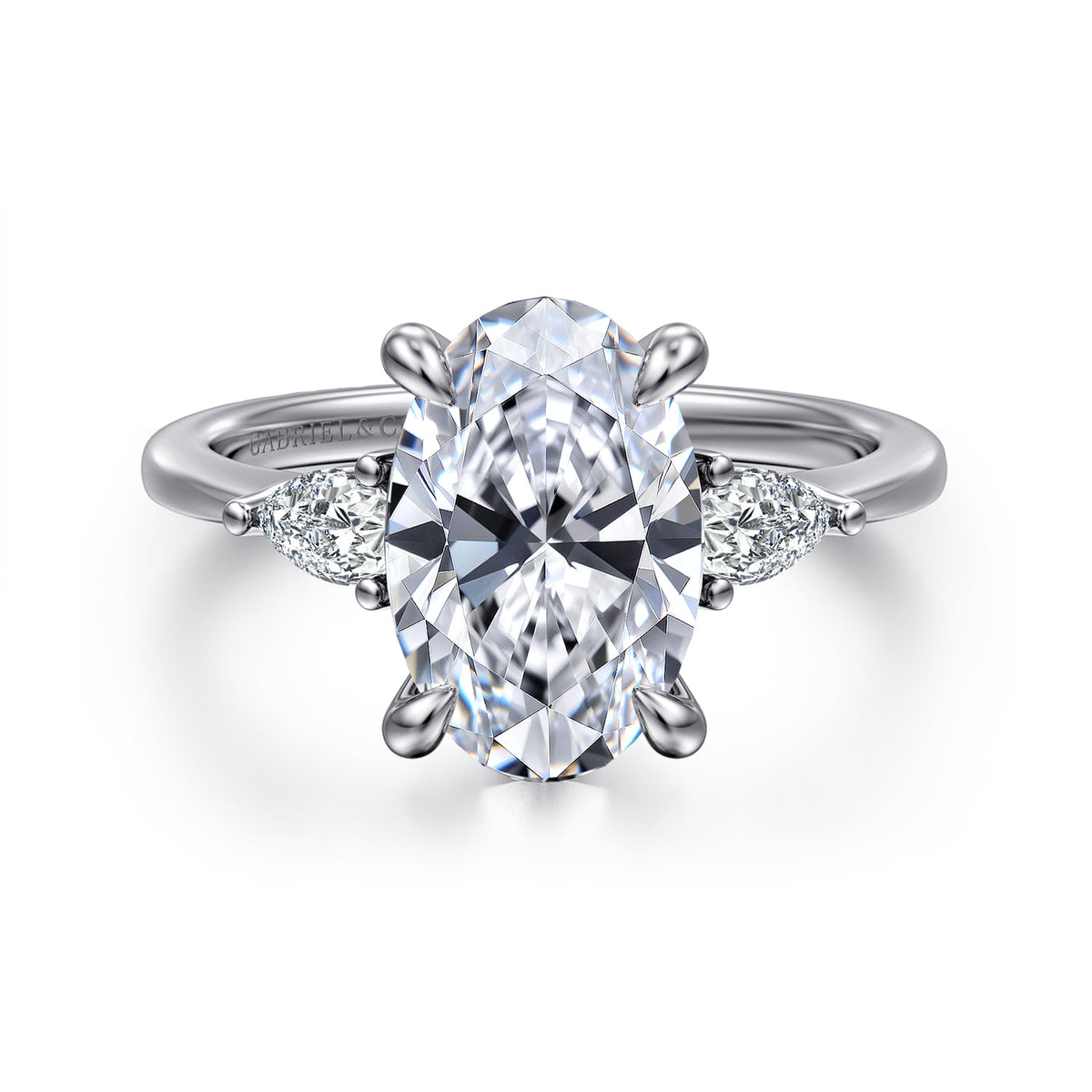 14K White Gold Oval Three Stone Diamond Engagement Ring — ER16437O12W44JJ; center stone shown for illustration, not included