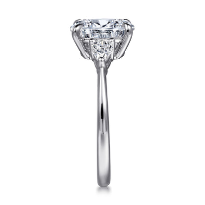 14K White Gold Oval Three Stone Diamond Engagement Ring — Gabriel & Co. ER16437O6W44JJ; center stone shown for illustration, not included