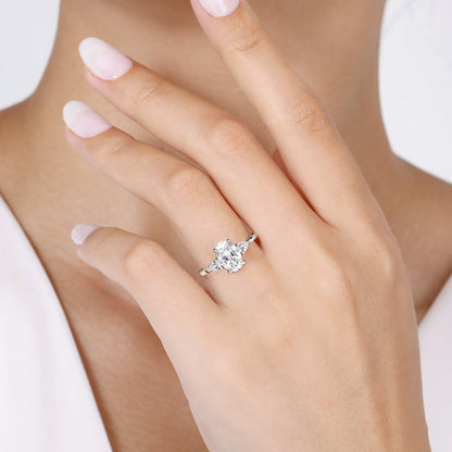 14K White Gold Oval Three Stone Diamond Engagement Ring — Gabriel & Co. ER16437O6W44JJ; center stone shown for illustration, not included