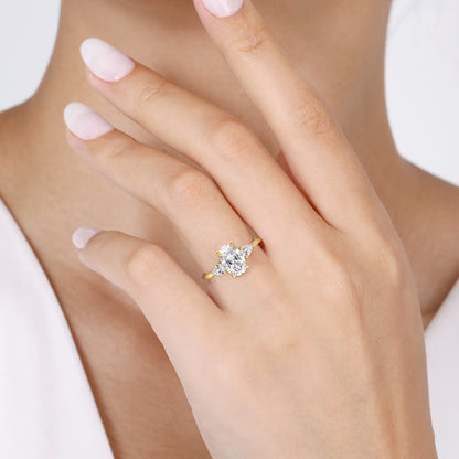 14K Yellow Gold Oval Three Stone Diamond Engagement Ring — Gabriel & Co. ER16437O6Y44JJ; center stone shown for illustration, not included