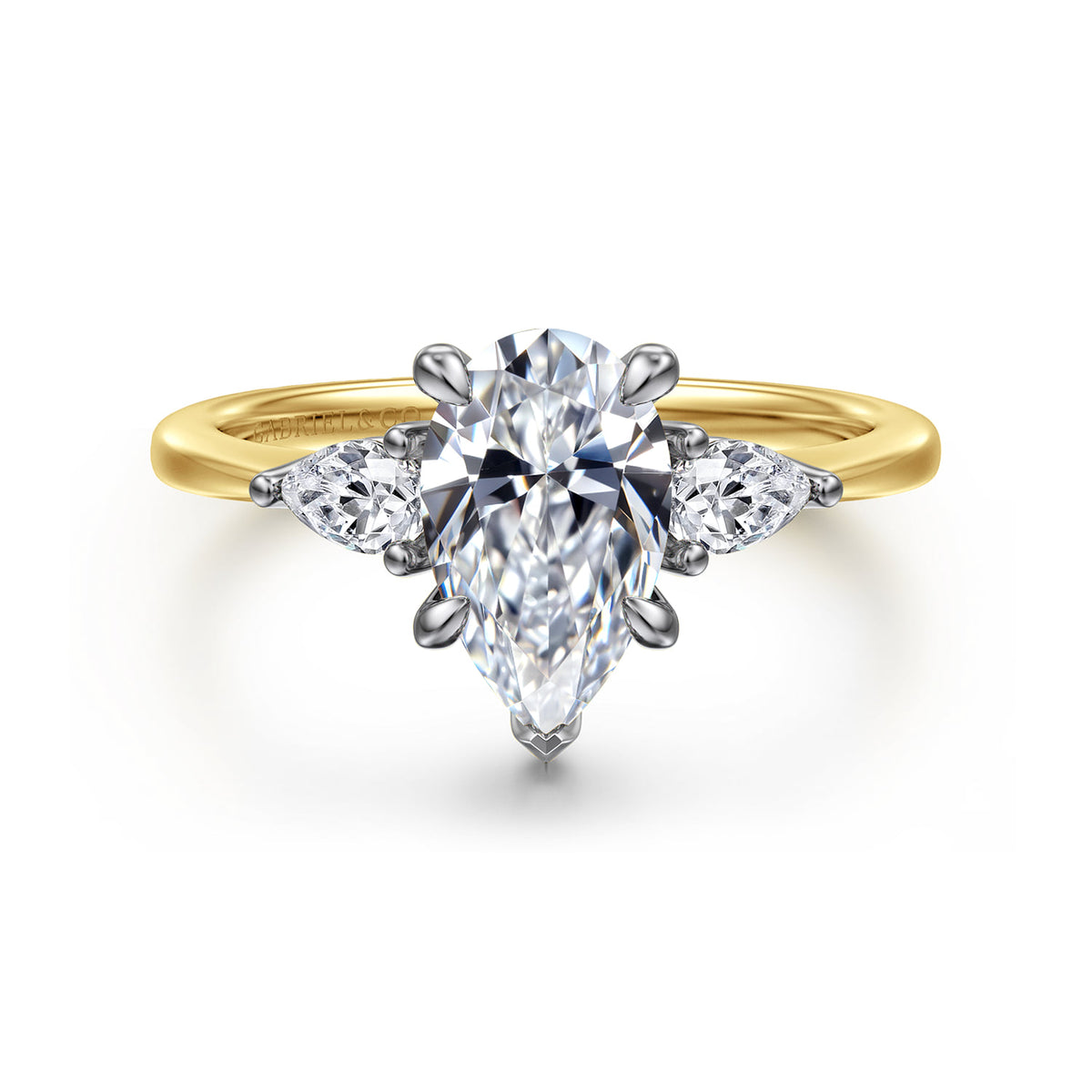 14K White-Yellow Gold Pear Shape Three Stone Diamond Engagement Ring — ER16437P6M44JJ; center stone shown for illustration, not included