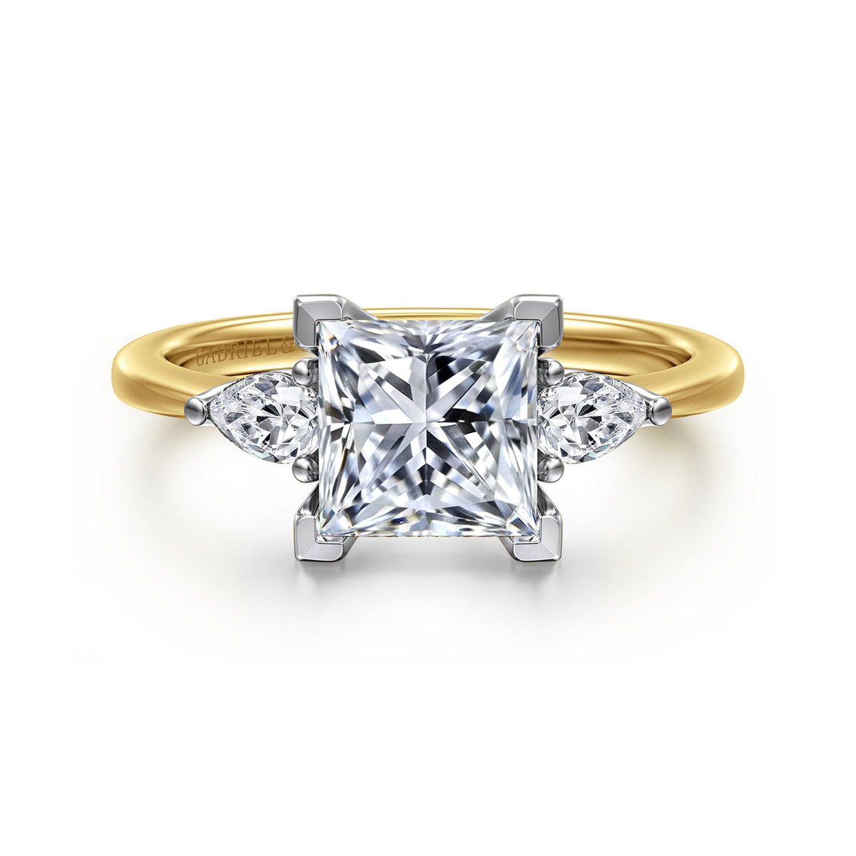 14K White-Yellow Gold Princess Cut Three Stone Diamond Engagement Ring — ER16437S6M44JJ; center stone shown for illustration, not included