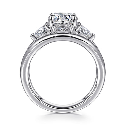 14K White Gold Round Three Stone Diamond Engagement Ring — Gabriel & Co. ER16444R6W44JJ; center stone shown for illustration, not included