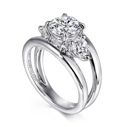 14K White Gold Round Three Stone Diamond Engagement Ring — Gabriel & Co. ER16444R6W44JJ; center stone shown for illustration, not included