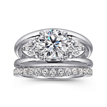 14K White Gold Round Three Stone Diamond Engagement Ring — Gabriel & Co. ER16444R6W44JJ; center stone shown for illustration, not included