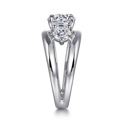 14K White Gold Round Three Stone Diamond Engagement Ring — Gabriel & Co. ER16444R6W44JJ; center stone shown for illustration, not included