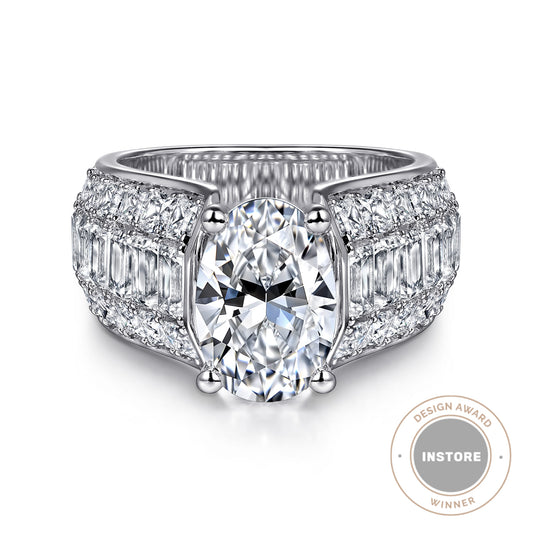 14K White Gold Oval Wide Band Diamond Engagement Ring — Gabriel & Co. ER16445O10W44JJ; center stone shown for illustration, not included