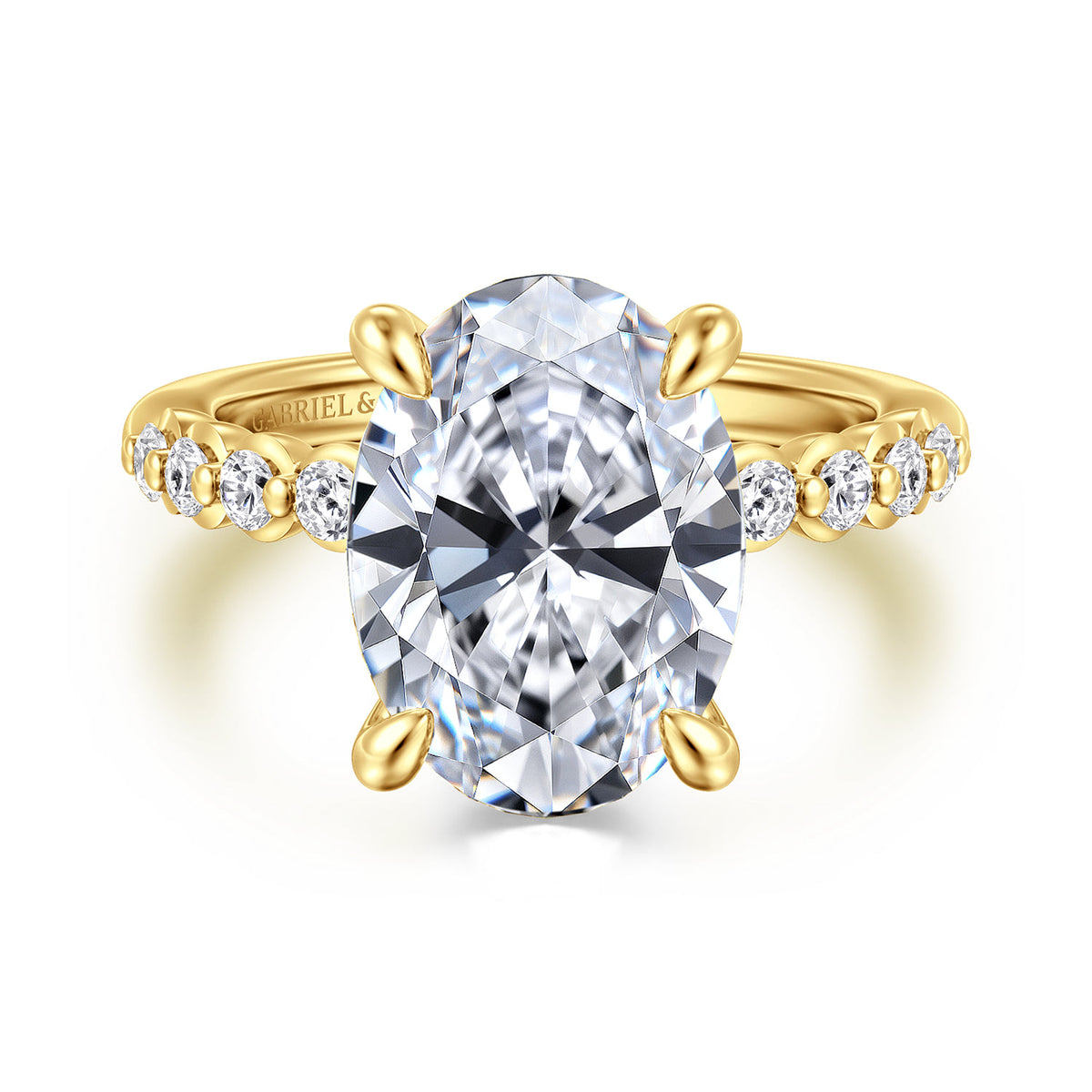 14K Yellow Gold Oval Diamond Engagement Ring — Gabriel & Co. ER16472O18Y44JJ; center stone shown for illustration, not included