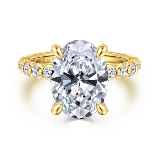 14K Yellow Gold Oval Diamond Engagement Ring — Gabriel & Co. ER16472O18Y44JJ; center stone shown for illustration, not included