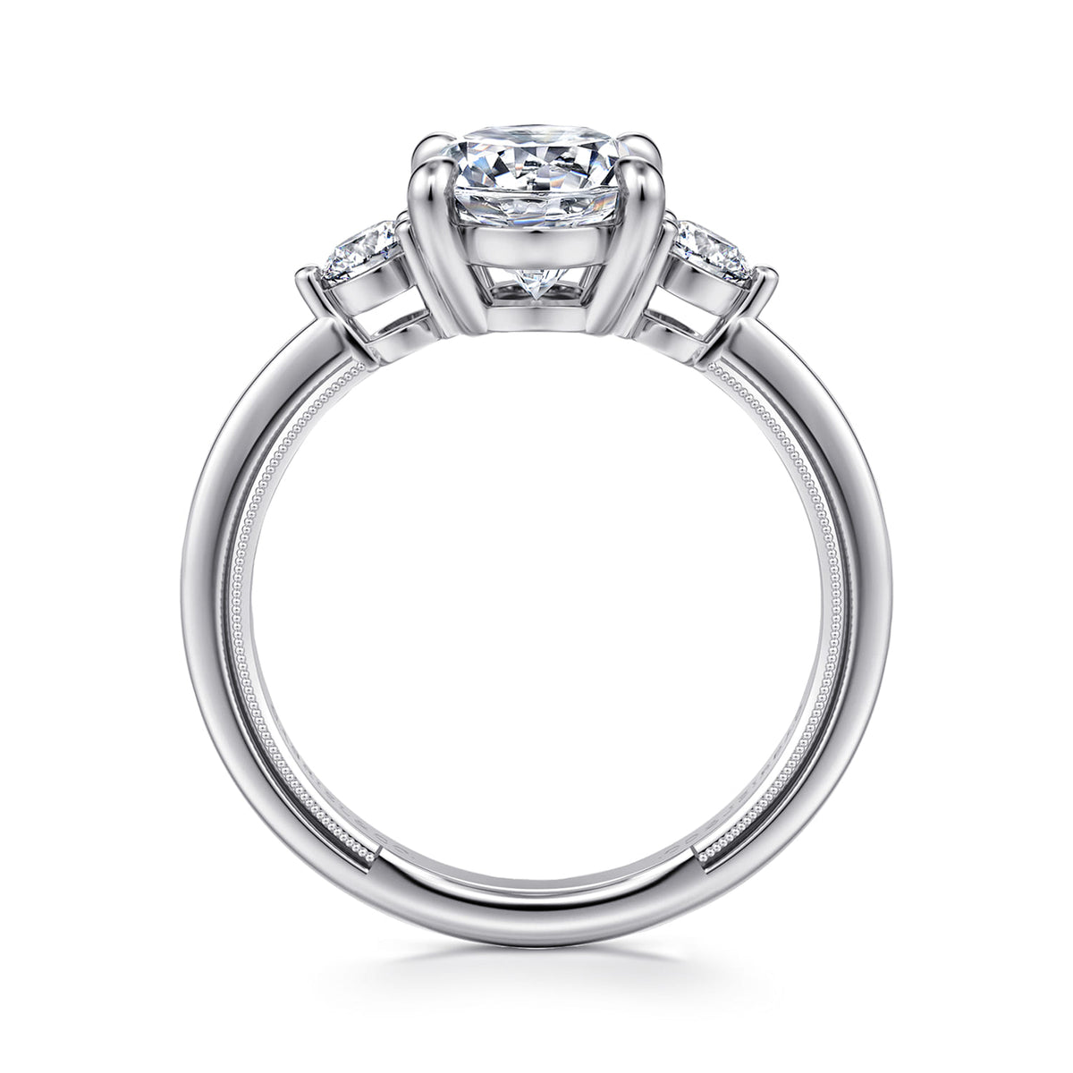 14K White Gold Oval Three Stone Diamond Engagement Ring — Gabriel & Co. ER16475O8W44JJ; center stone shown for illustration, not included