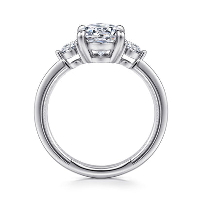 14K White Gold Oval Three Stone Diamond Engagement Ring — Gabriel & Co. ER16475O8W44JJ; center stone shown for illustration, not included