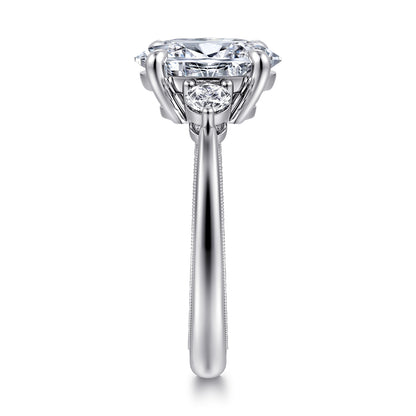 14K White Gold Oval Three Stone Diamond Engagement Ring — Gabriel & Co. ER16475O8W44JJ; center stone shown for illustration, not included