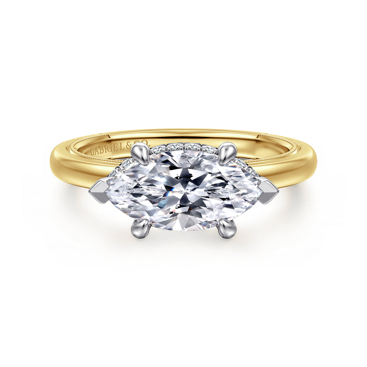 14K White-Yellow Gold East West Marquise Shape Diamond Engagement Ring — ER16476M6M44JJ; center stone shown for illustration, not included