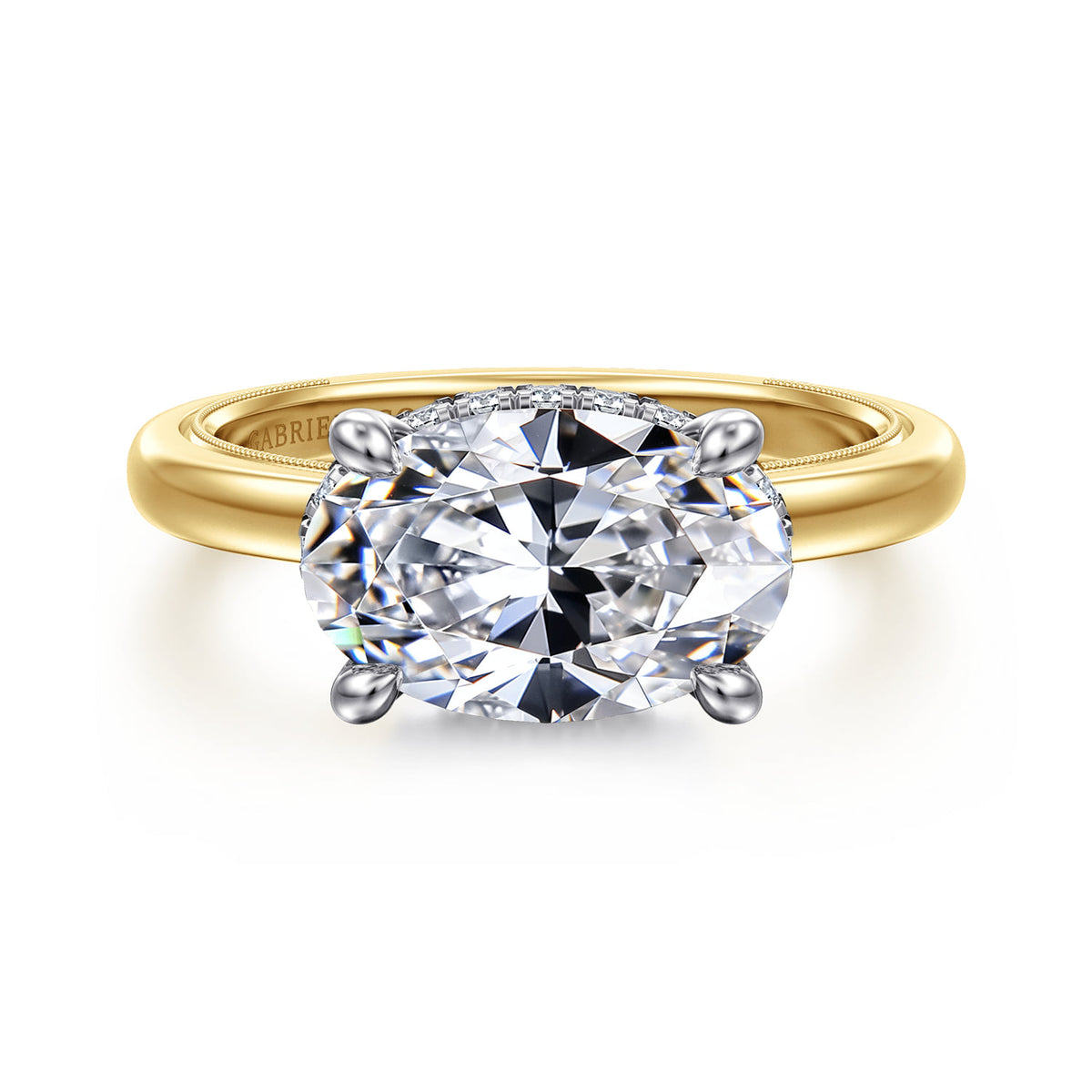 14K White-Yellow Gold East West Oval Diamond Engagement Ring — ER16476O12M44JJ; center stone shown for illustration, not included